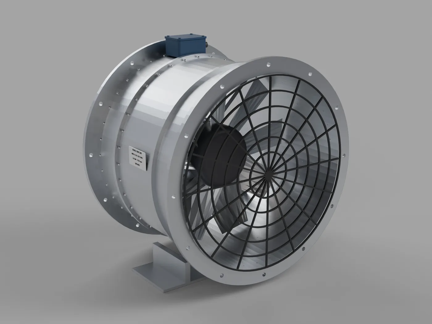 Render de ventilador axial tubular con rejilla